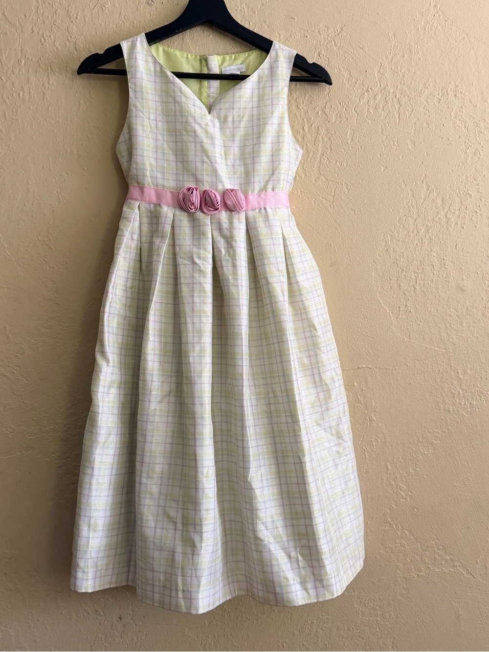 Charter Club Pastel Plaid Dress with Pink Rosette Sash